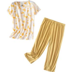 PNAEONG Women’s Pajama Set – Sleepwear Tops with Capri Pants Casual and Fun Prints Pajama Sets SY215-Purple-XL(Yellow Bear)