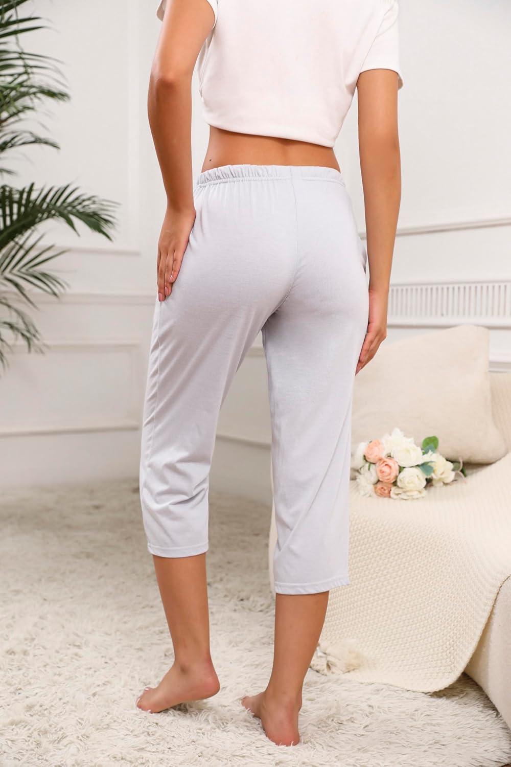 imagePNAEONG 3 Pack Women Pajama Pants Capri Length Drawstring Pj Bottoms Sleep Lounge Pants with Pockets S3XLSet5