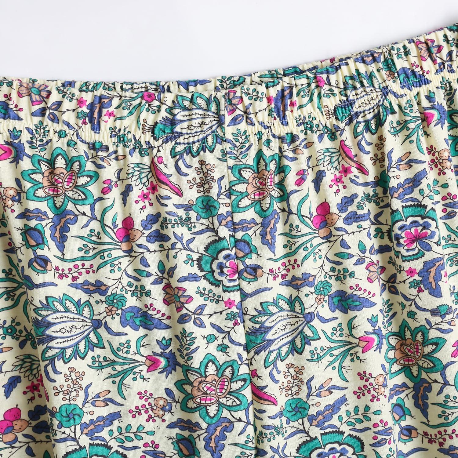 imagePNAEONG Womens Capri Pajama Pants Lounge Causal Bottoms Fun Print Sleep PantsGreen Vintage Flower