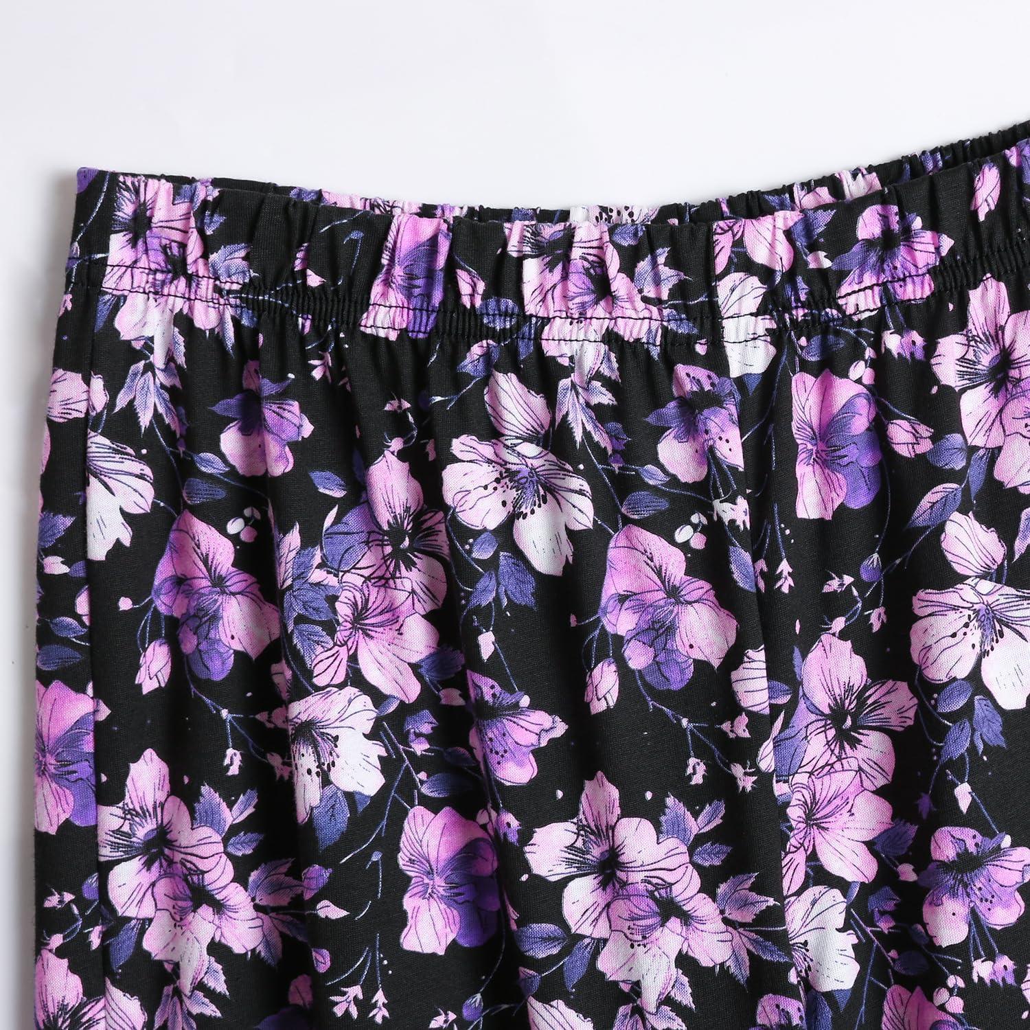 imagePNAEONG Womens Capri Pajama Pants Lounge Causal Bottoms Fun Print Sleep PantsMidnight Purple Flower