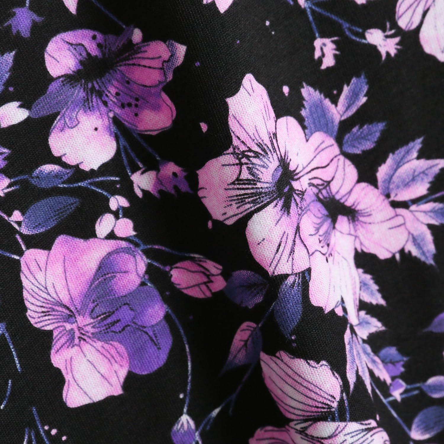 imagePNAEONG Womens Capri Pajama Pants Lounge Causal Bottoms Fun Print Sleep PantsMidnight Purple Flower