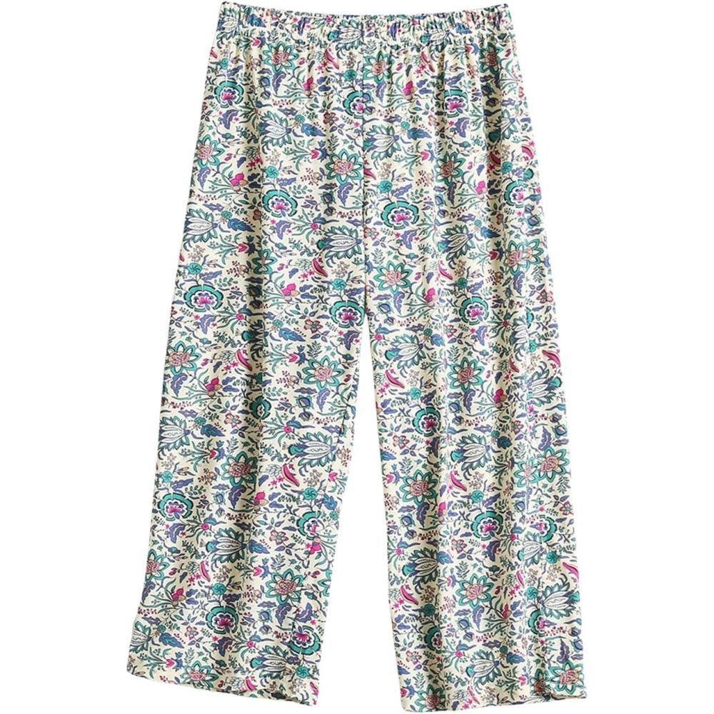 imagePNAEONG Womens Capri Pajama Pants Lounge Causal Bottoms Fun Print Sleep PantsGreen Vintage Flower