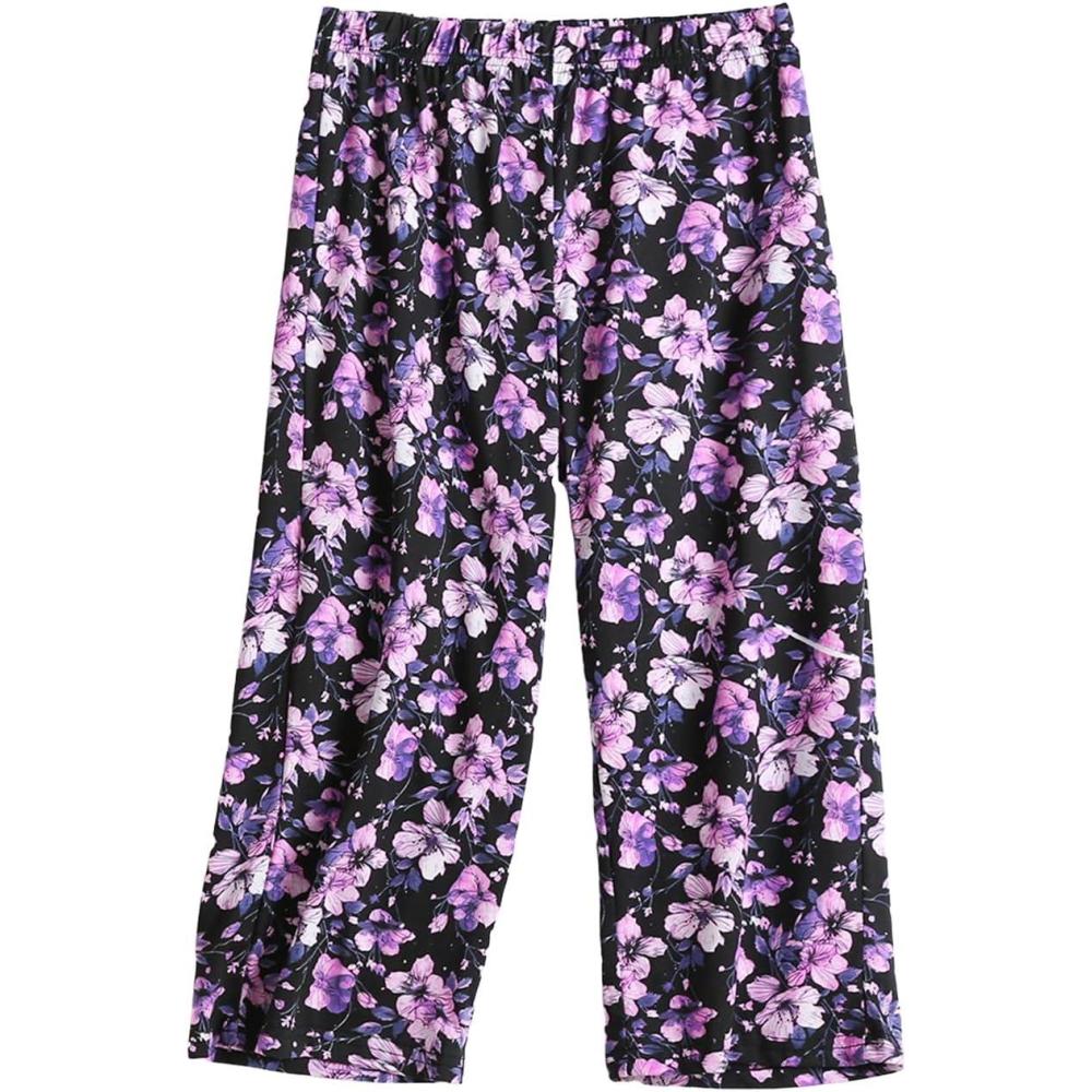 imagePNAEONG Womens Capri Pajama Pants Lounge Causal Bottoms Fun Print Sleep PantsMidnight Purple Flower