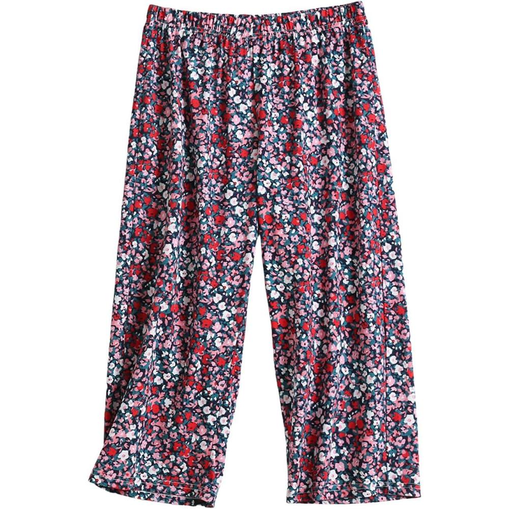 imagePNAEONG Womens Capri Pajama Pants Lounge Causal Bottoms Fun Print Sleep PantsRed Little Flower