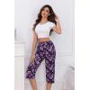 PNAEONG Women’s Capri Pajama Pants Lounge Causal Bottoms Fun Print Sleep Pants(Midnight Purple Flower)