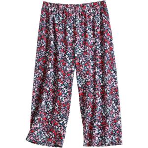 PNAEONG Women’s Capri Pajama Pants Lounge Causal Bottoms Fun Print Sleep Pants(Red Little Flower)