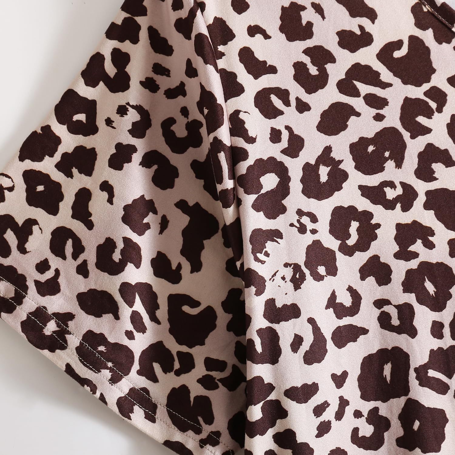 image:imagePNAEONG Plus Size Nightgowns for Women Short Sleeve House Dress Loose Fit Sleepwear with Pockets M3XLBeige Leopard