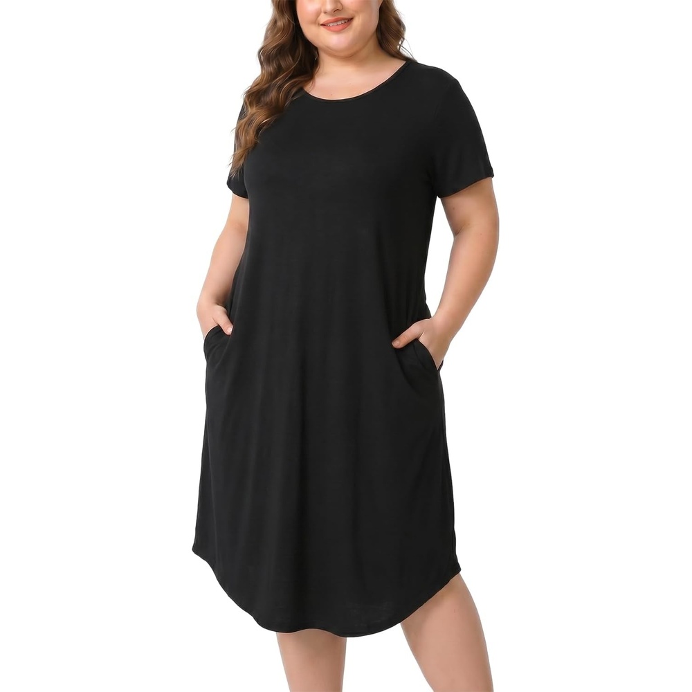 image:imagePNAEONG Plus Size Nightgowns for Women Short Sleeve House Dress Loose Fit Sleepwear with Pockets M3XLC Black