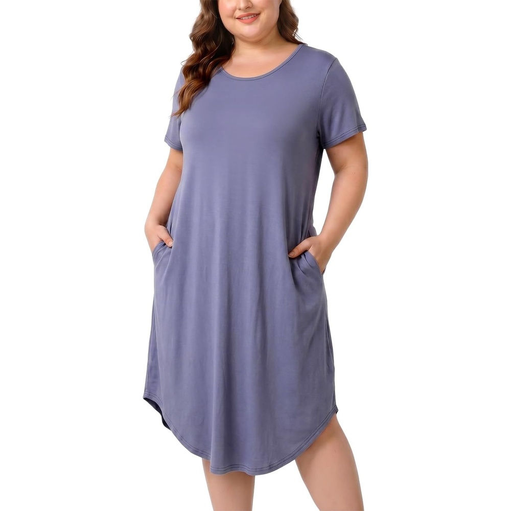 image:imagePNAEONG Plus Size Nightgowns for Women Short Sleeve House Dress Loose Fit Sleepwear with Pockets M3XLC Bluegray