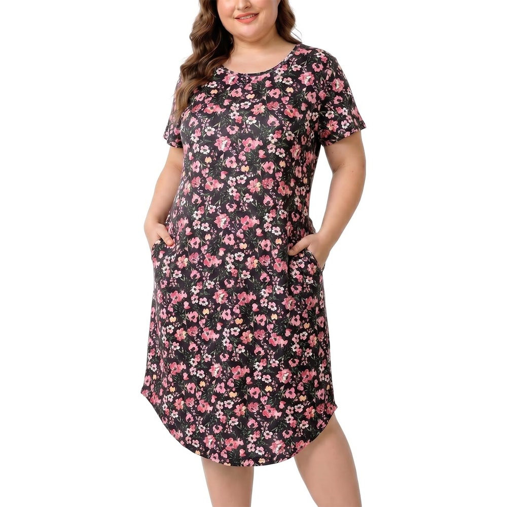 image:imagePNAEONG Plus Size Nightgowns for Women Short Sleeve House Dress Loose Fit Sleepwear with Pockets M3XLRed Azalea