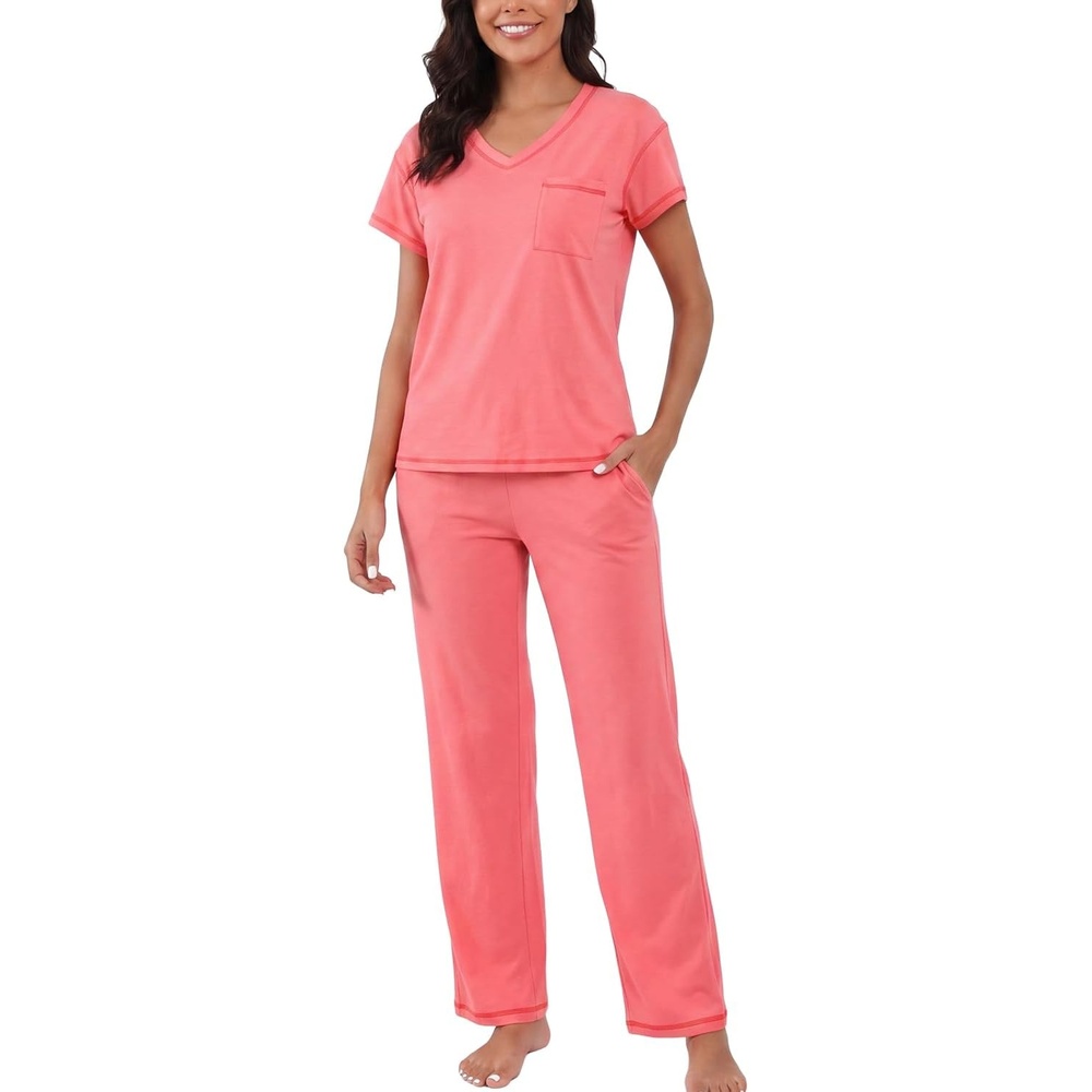 image:imagePNAEONG Womens Pajama Sets Cotton Lounge Sets for Women Short Sleeve Top With Pants 2 Piece pj sets With PocketC Mx Paisley