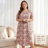 PNAEONG Plus Size Nightgowns for Women Short Sleeve House Dress Loose Fit Sleepwear with Pockets M-3XL(Pink Poppy)
