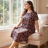 PNAEONG Plus Size Nightgowns for Women Short Sleeve House Dress Loose Fit Sleepwear with Pockets M-3XL(Red Azalea)