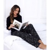 PNAEONG Women’s Cotton Long-Sleeve Tops and Full-Length Pajama Set Two-Piece Pjs with Pockets SY008(Black Cats)
