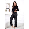 PNAEONG Women’s Cotton Long-Sleeve Tops and Full-Length Pajama Set Two-Piece Pjs with Pockets SY008(Black Cats)