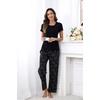 PNAEONG Womens Pajama Sets Cotton Lounge Sets for Women Short Sleeve Top With Pants 2 Piece pj sets With Pocket(C Black Cats)