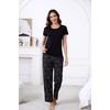 PNAEONG Womens Pajama Sets Cotton Lounge Sets for Women Short Sleeve Top With Pants 2 Piece pj sets With Pocket(C Black Cats)