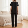 PNAEONG Womens Pajama Sets Cotton Lounge Sets for Women Short Sleeve Top With Pants 2 Piece pj sets With Pocket(C Mx Black)