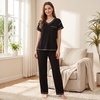 PNAEONG Womens Pajama Sets Cotton Lounge Sets for Women Short Sleeve Top With Pants 2 Piece pj sets With Pocket(C Mx Black)