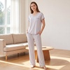 PNAEONG Womens Pajama Sets Cotton Lounge Sets for Women Short Sleeve Top With Pants 2 Piece pj sets With Pocket(C Mx Coffee)