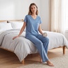 PNAEONG Womens Pajama Sets Cotton Lounge Sets for Women Short Sleeve Top With Pants 2 Piece pj sets With Pocket(C Mx Good Night)