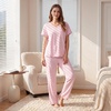 PNAEONG Womens Pajama Sets Cotton Lounge Sets for Women Short Sleeve Top With Pants 2 Piece pj sets With Pocket(C Mx Pink)