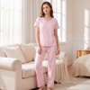 PNAEONG Womens Pajama Sets Cotton Lounge Sets for Women Short Sleeve Top With Pants 2 Piece pj sets With Pocket(C Mx Pink)