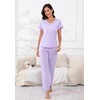 PNAEONG Womens Pajama Sets Cotton Lounge Sets for Women Short Sleeve Top With Pants 2 Piece pj sets With Pocket(C Mx Purple)