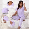 PNAEONG Womens Pajama Sets Cotton Lounge Sets for Women Short Sleeve Top With Pants 2 Piece pj sets With Pocket(C Mx Purple)