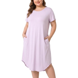 PNAEONG Plus Size Nightgowns for Women Short Sleeve House Dress Loose Fit Sleepwear with Pockets M-3XL(C Lilac)