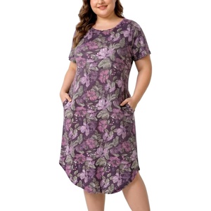PNAEONG Plus Size Nightgowns for Women Short Sleeve House Dress Loose Fit Sleepwear with Pockets M-3XL(Purple Galsang)