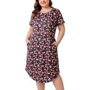 PNAEONG Plus Size Nightgowns for Women Short Sleeve House Dress Loose Fit Sleepwear with Pockets M-3XL(Red Azalea)