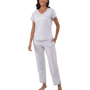 PNAEONG Womens Pajama Sets Cotton Lounge Sets for Women Short Sleeve Top With Pants 2 Piece pj sets With Pocket(C Mx Coffee)