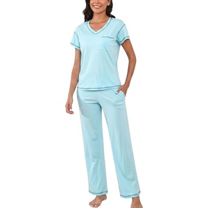 PNAEONG Womens Pajama Sets Cotton Lounge Sets for Women Short Sleeve Top With Pants 2 Piece pj sets With Pocket(C Mx Dragonfly)