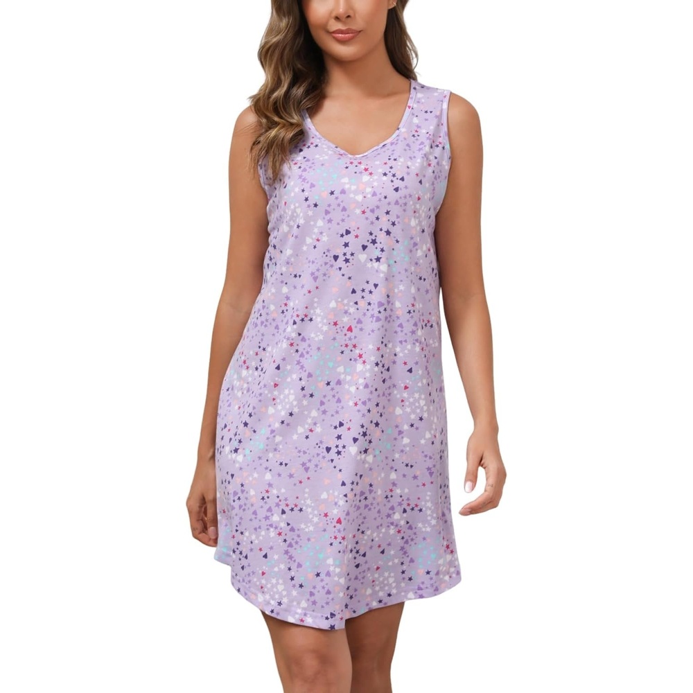 image:imagePNAEONG Nightgowns for Women Sleeveless Cotton Sleep Shirt Soft Sleep Dress Loose Fit Summer Nightshirt Casual SleepwearPurple