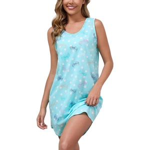 PNAEONG Nightgowns for Women Sleeveless Cotton Sleep Shirt Soft Sleep Dress Loose Fit Summer Nightshirt Casual Sleepwear(Dragonfly)